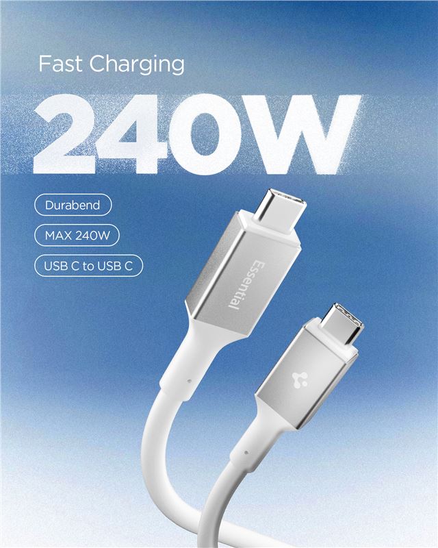 Cablu Spigen Essential USB C la USB C 240W, 1.2m, alb (iPhone 17 Pro Max, ACA08776) by www.silkase.ro